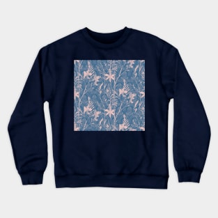 Blue and Pink Tile Flowers Crewneck Sweatshirt